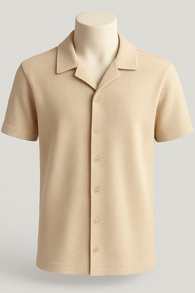 LC Waikiki Waffle Fabric Ironing Unwilling Short Sleeve Button down Summer Premium Men's Shirt