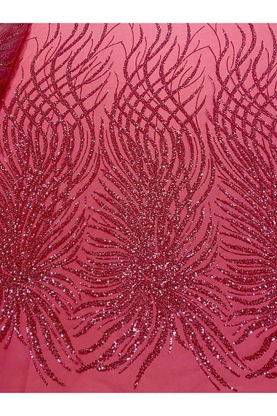 Luxuro Coral Pink Couture Lace with Strings, Beads and Sequins