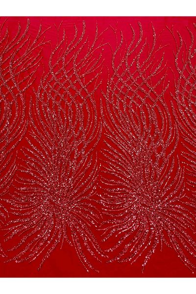 Luxuro Red Couture Lace with Strings, Beads and Sequins