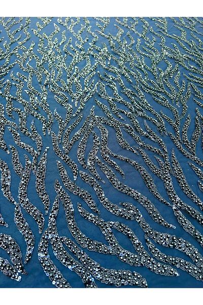 Luxuro Navy Blue Couture Lace with Beads and Sequins