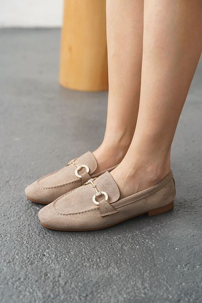 MODAADAM Γυναικείες φλατ μπαλαρίνες Nicol Buckle - Tan Suede