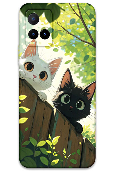 Gramaphone Vivo Y21s Uyumlu Kedi Desenli Telefon Kılıfı + Ekran Koruyucu - 5785
