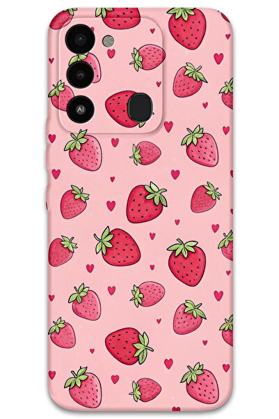 Gramaphone Tecno Spark 8c Uyumlu Çilek Desenli Telefon Kılıfı + Ekran Koruyucu - 5804