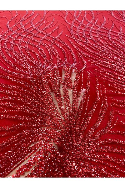 Luxuro Red Couture Lace with Strings, Beads and Sequins