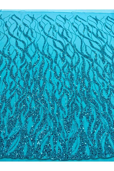 Luxuro Turquoise Couture Lace with Strings, Beads and Sequins