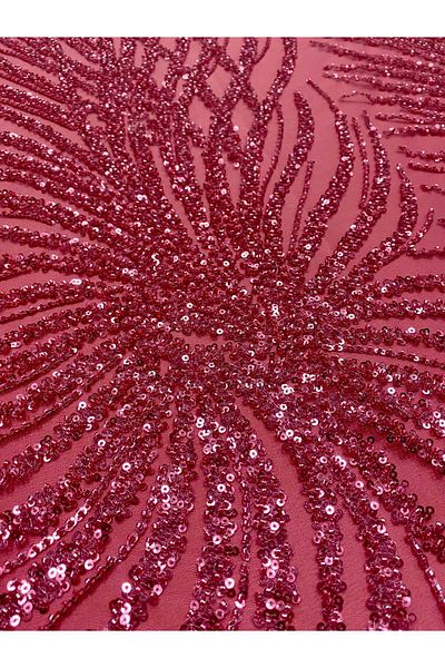 Luxuro Coral Pink Couture Lace with Strings, Beads and Sequins
