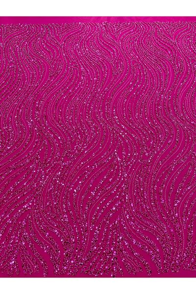 Luxuro Fuchsia Couture Lace with Linear Pattern, Beads and Sequins