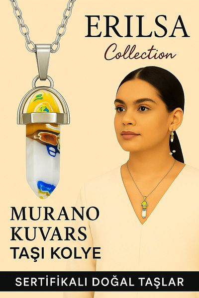 Erilsa Certified Nail Model Murano Quartz Stone Necklace (White Colored Shades Art Pattern)