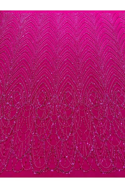 Luxuro Fuchsia Couture Lace with Geometric Pattern with Beads and Sequins