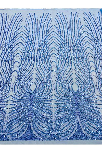Luxuro Dantela Couture Sky Blue cu Panou, cu Perle, Margele si Paiete
