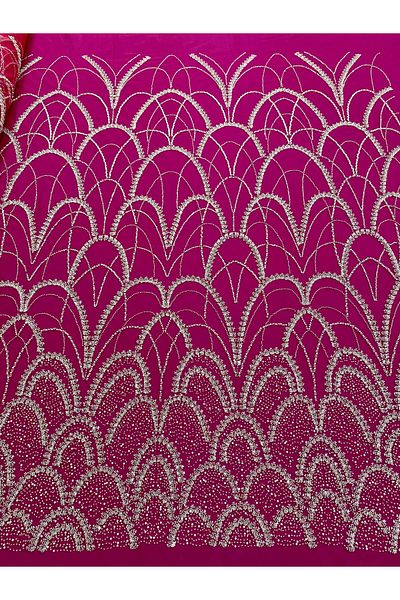 Luxuro Couture Silver Lace with Fuchsia Tulle with Geometric Pattern, with Pearls, Beads and Sequins