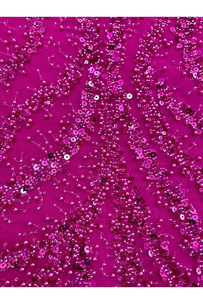 Luxuro Couture Fuchsia Lace with Pearls, Beads and Sequins