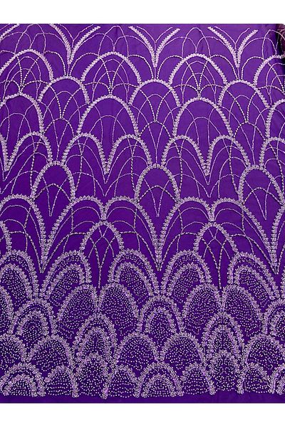 Luxuro Dark Purple Couture Lace with Geometric Pattern, with Pearls, Beads and Sequins