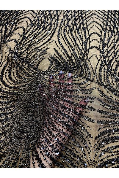 Luxuro Black Couture Lace with Panel, with Pearls, Beads and Sequins