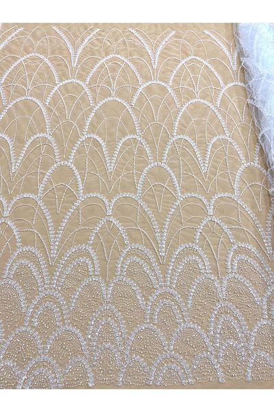 Luxuro Couture Diamond Lace with Geometric Pattern, with Pearls, Beads and Sequins
