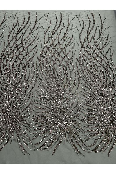 Luxuro Anthracite Grey Couture Lace with Strings, Beads and Sequins