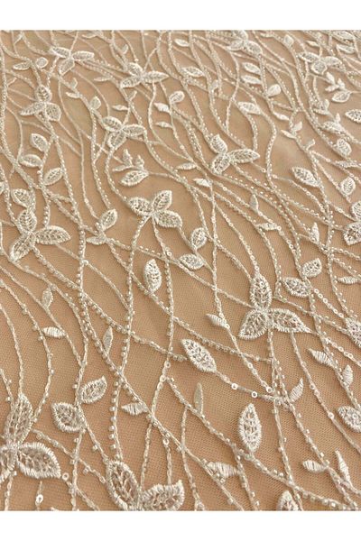 Luxuro Couture Lace with Leaves, Pearls and Sequins