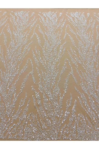 Luxuro Ivory Couture Lace with Nude Tulle with Pearls, Beads and Sequins