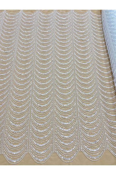 Luxuro Couture Diamond Lace Geometric Pattern, with Pearls, Beads and Sequins