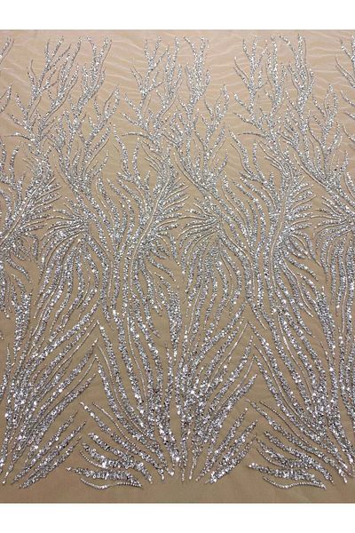 Luxuro Silver Couture Lace with Strings, Beads and Sequins