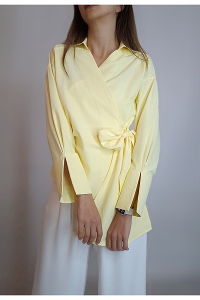 oyagüler KADIN TEREYAĞ SARISI KRUVAZE KUŞAKLI VİSKON GÖMLEK YY101242