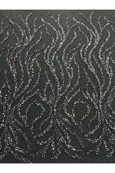 Luxuro Anthracite Grey Couture Lace with Pearls, Beads and Sequins
