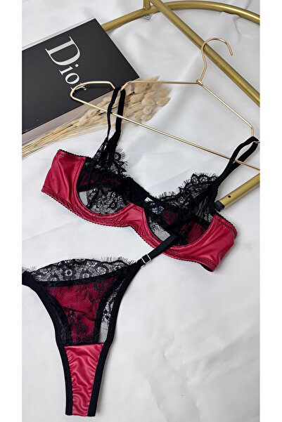 HEROSE Σετ σουτιέν από ψεύτικο δέρμα με δαντέλα