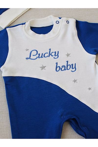 ALFA AKSESUAR 03 0-3 3-6 Months Lucky Baby Embroidered Lined Hat Boy Baby Romper Navy Blue