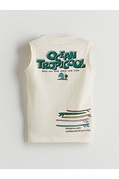 LC Waikiki Beige Crew Neck Printed Boys Undershirt 2-Piece