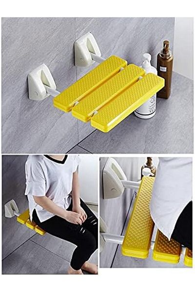 TAFASSELL Hand Drums Foldable Shower Chair Wall-Mounted Seat for Elderly and Disabled (Color: Yellow)