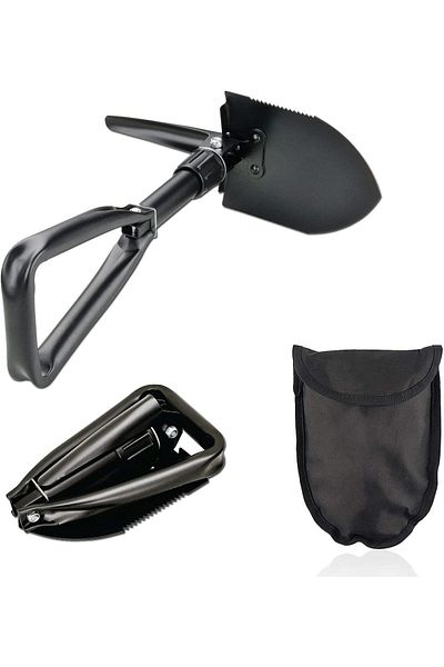 sinzau Foldable Shovel, Multifunctional Camping Shovel with Carrying Bag, Black