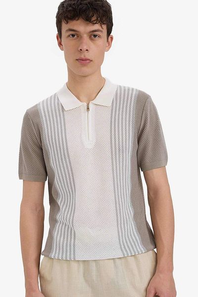 DeFacto Standard Fit Half Zip Knitwear Short Sleeve Polo T-Shirt E5438Ax25Sm