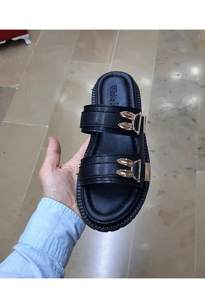 WHİTE LİNE Γυναικεία άνετη παντόφλα με μαλακή σόλα με διπλή ζώνη με αγκράφα κουνελιού