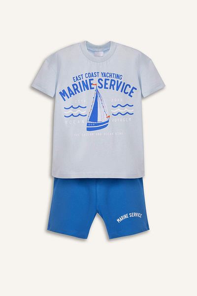 DeFacto Baby Boy 2-Piece Set Printed Short Sleeve T-Shirt Elastic Waist Shorts E1345A525Sm