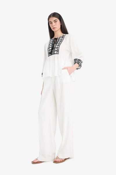 DeFacto Regular Fit Crew Neck Linen Look Long Sleeve Blouse E6527Ax25Sm