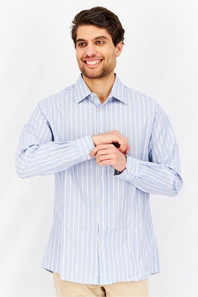 Tchibo Men Regular Fit Stripe Long Sleeves Casual Shirt, Blue