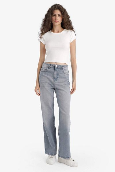 DeFacto 90's Wide Leg High Waist Long Jean Washed Trousers F6336Ax25Hs