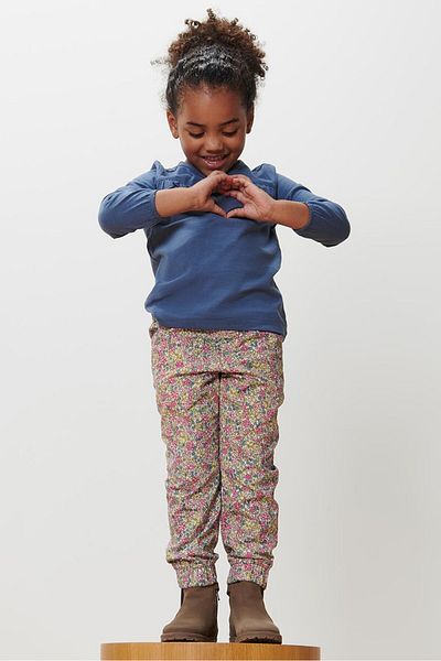 Tchibo Kids Girl Floral Pull On Pants, Pink/Yellow Combo
