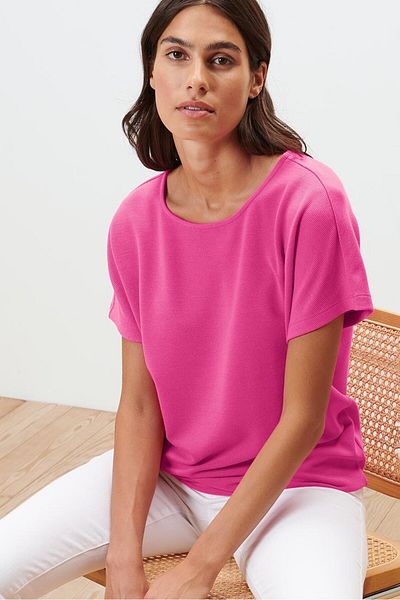 Tchibo Women Round Neck Short Sleeve Textured Top, Pink