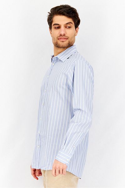 Tchibo Men Regular Fit Stripe Long Sleeves Casual Shirt, Blue