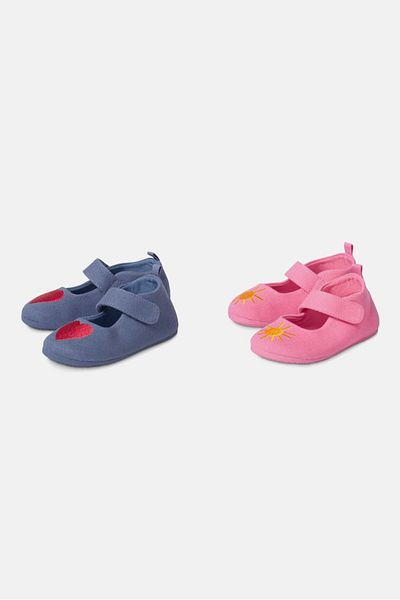 Tchibo Toddlers Girl 2 Pairs Embroidered Slip On Shoes, Blue/Pink