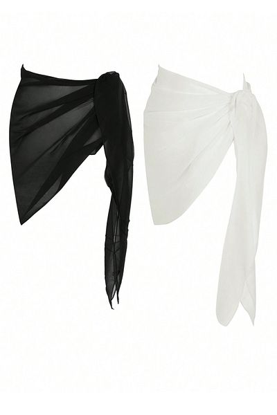 ALFA AKSESUAR 03 Women's Black and White Transparent Waist Tie Pareo 2-Piece