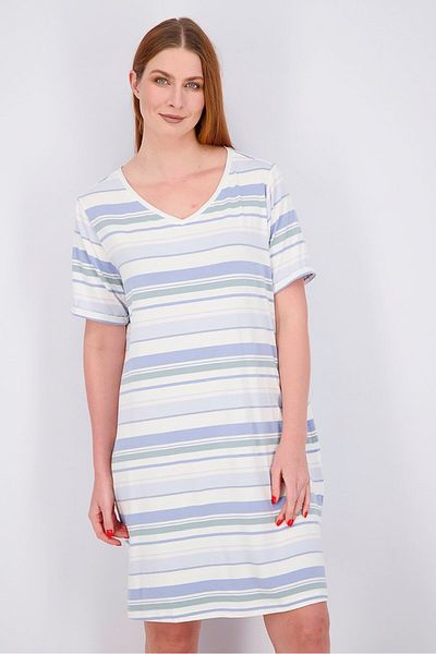 Tchibo Women Striped Short Sleeve Night Dress, Blue Combo
