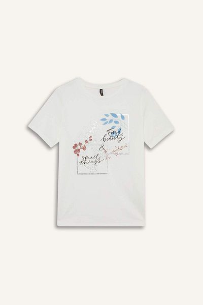 DeFacto Regular Fit Crew Neck Floral Printed Short Sleeve T-Shirt F6329Ax25Hs