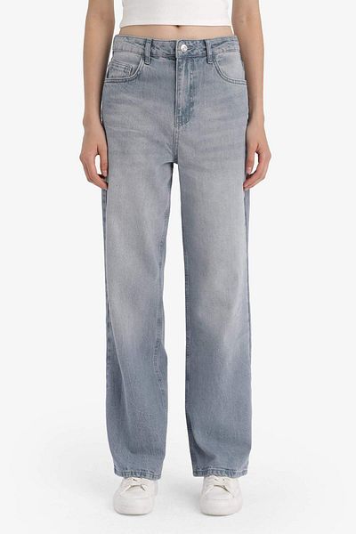 DeFacto 90's Wide Leg High Waist Long Jean Washed Trousers F6336Ax25Hs