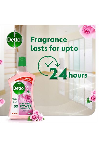 Dettol Power Floor Cleaner Rose Scent 900 ml Long-Lasting Floral Freshness