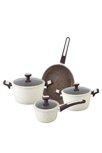 Parfait 7-Piece High Quality Forged Aluminum Cookware Set Cream and Brown