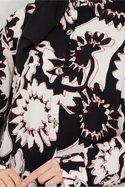 TRENDTESETTÜR Women's Black Patterned Cotton Tunic t 1980