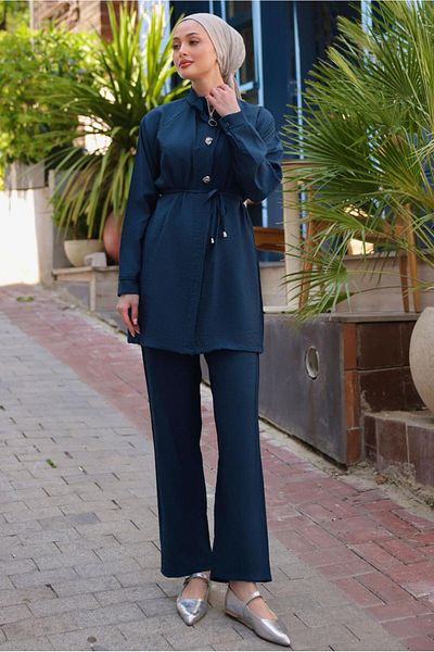 TRENDTESETTÜR Women's Dark Blue Lace Trousers Suit t 0294
