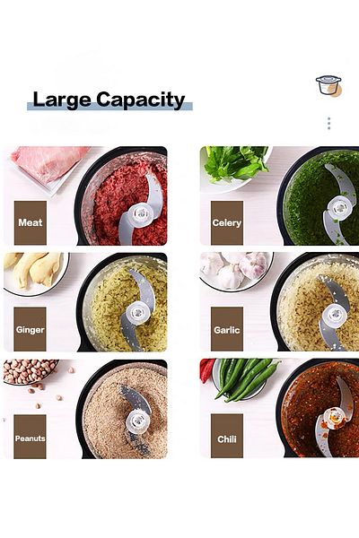 LAC LAICHY 6L Food Chopper，1000W Stainless Steel Food Processor 4 Sharp Blades，2 Speeds ，Non-slip mat